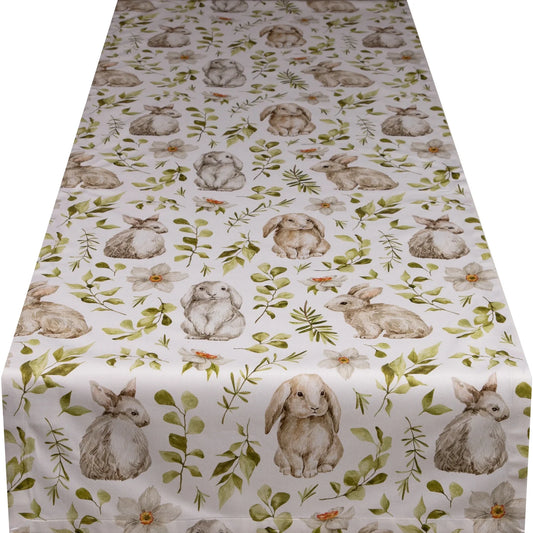 Baumwoll Tischband Hasen & botanische Zweige 50x150 cm