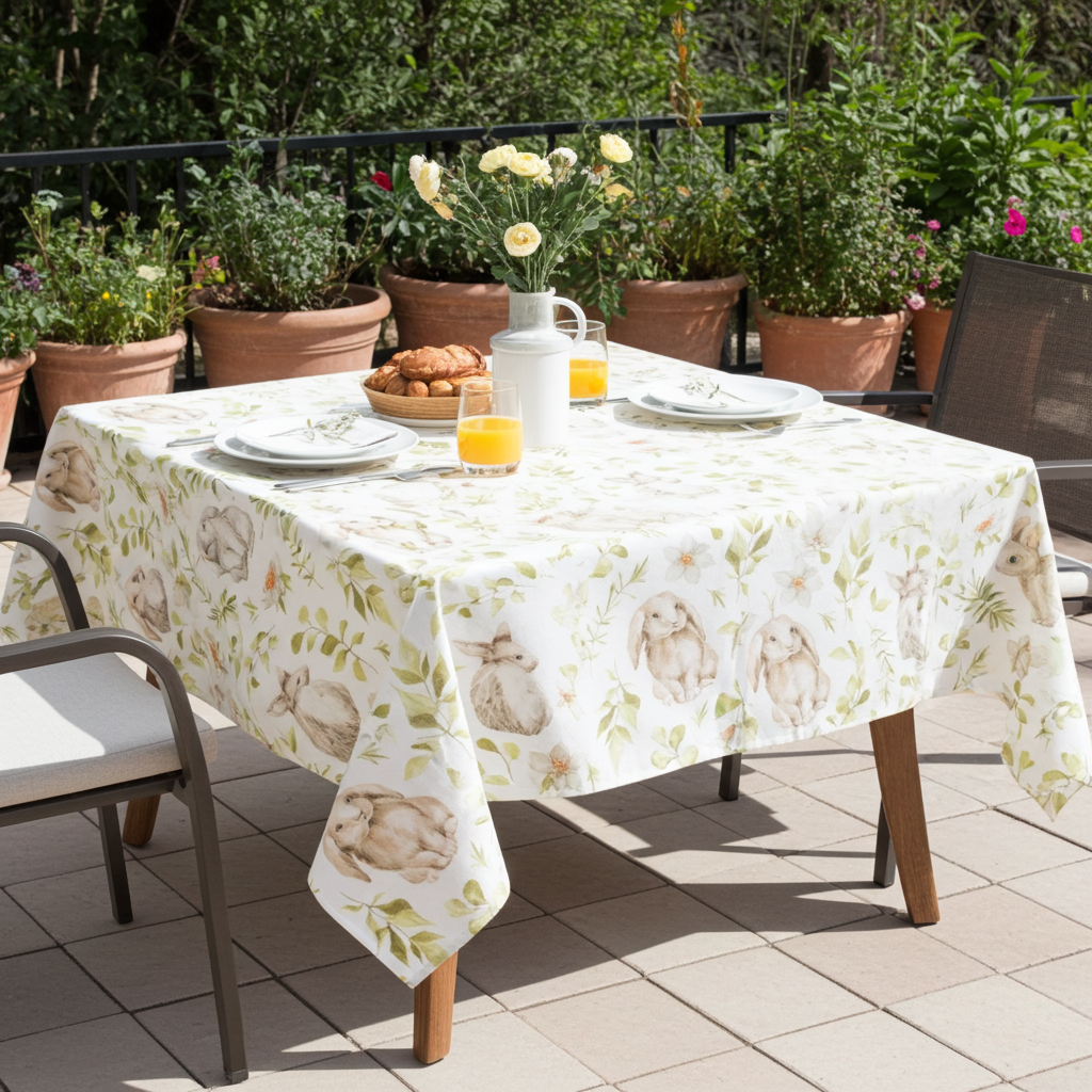 Baumwoll Mitteldecke Hasen & botanischen Zweigen 85x85 cm