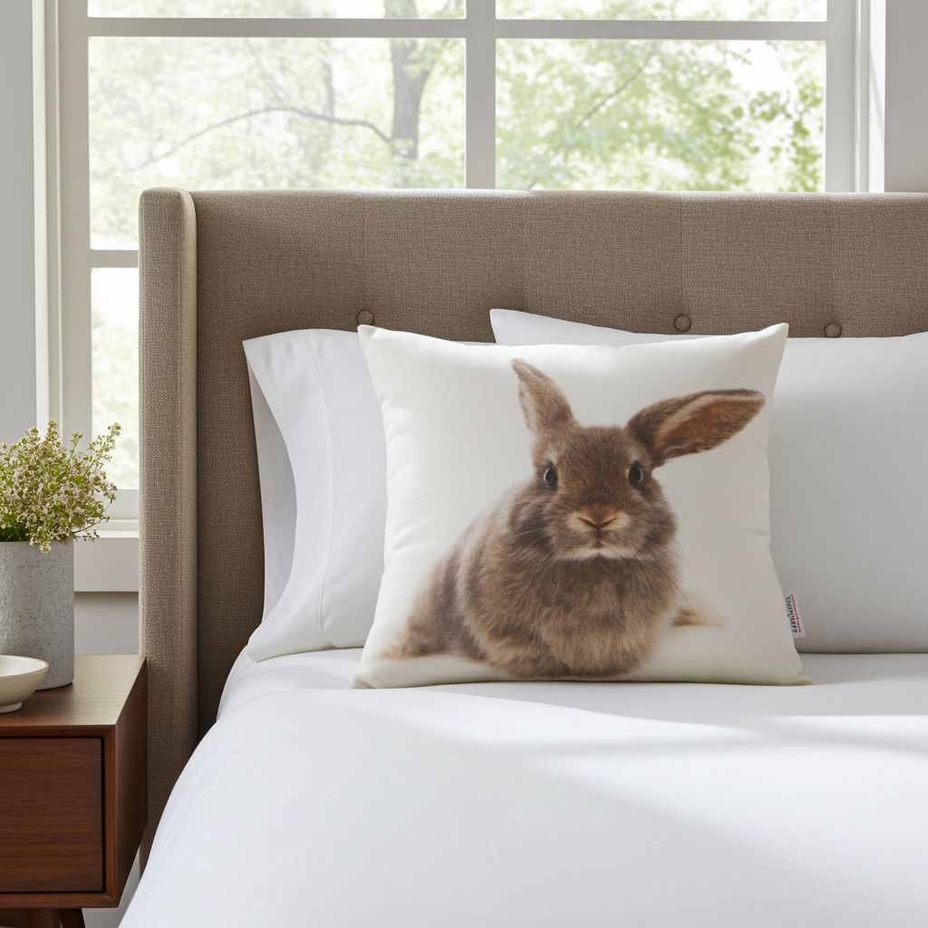 Baumwoll-Gewebe Kissenhülle brauner Hase 45x45 cm