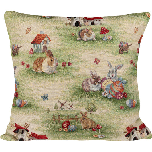 Gobelin Kissenhülle Buntes Ostertreiben 50x50 cm