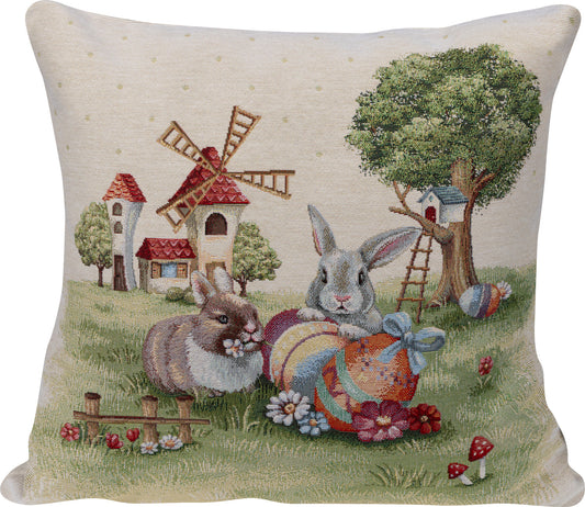 Gobelin Kissenhülle Buntes Ostertreiben 45x45 cm