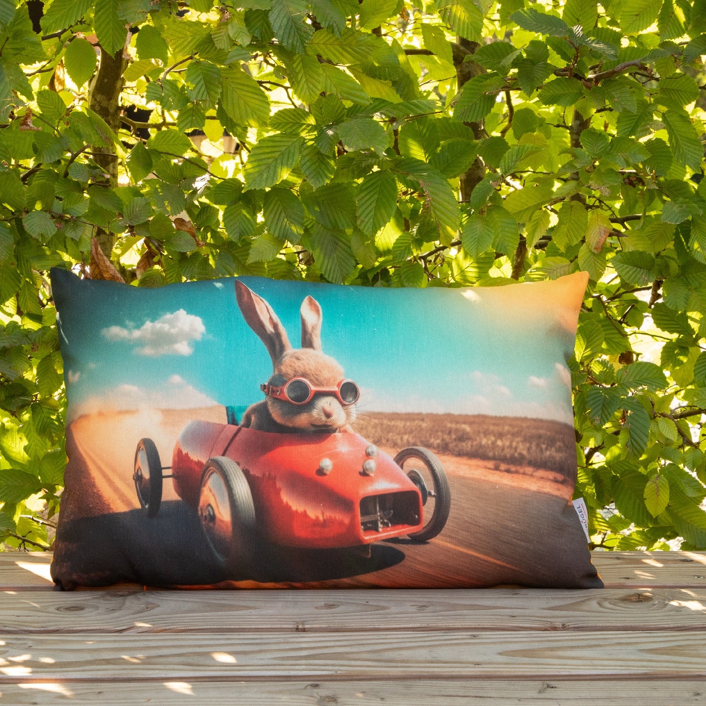 Kissenhülle mit Hase im Rennauto - Racer Rabbit 40x60 cm