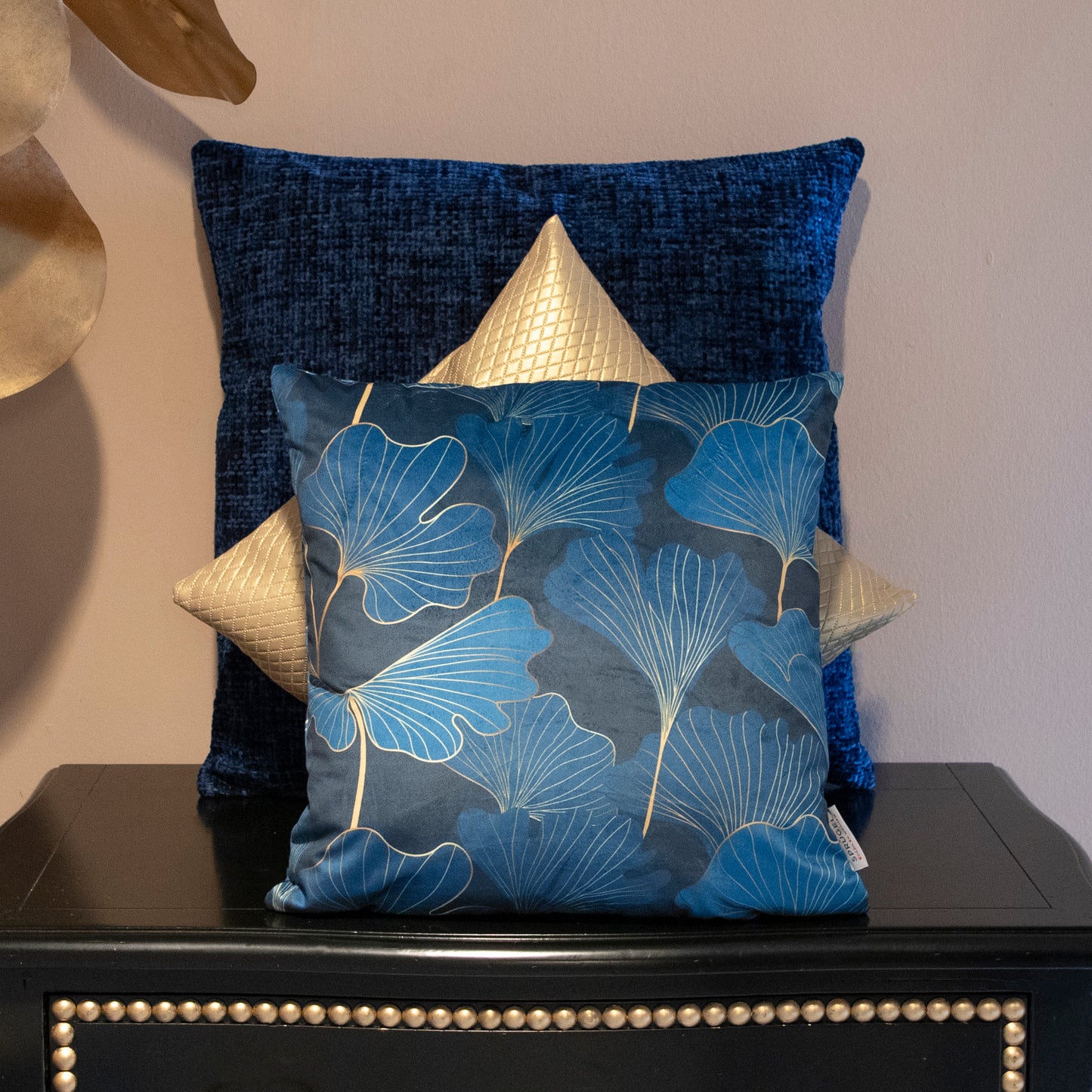 Edel Samt Kissenhülle Mitternachts Ginkgo 45x45 cm
