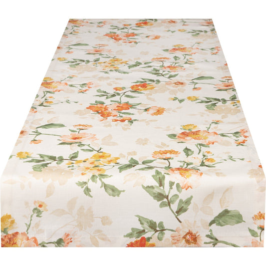 Baumwoll Tischband Zweige und orange Blüten 50x150 cm