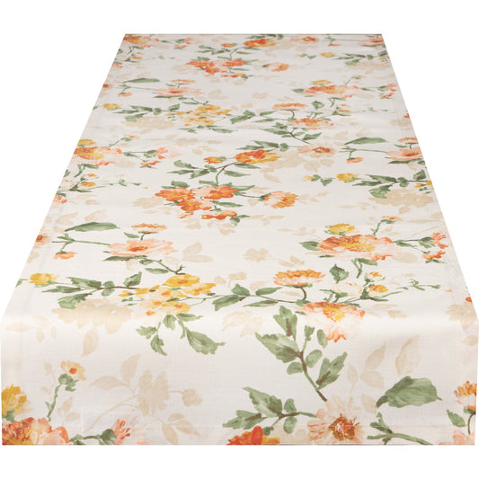 Baumwoll Tischband Zweige und orange Blüten 40x180 cm