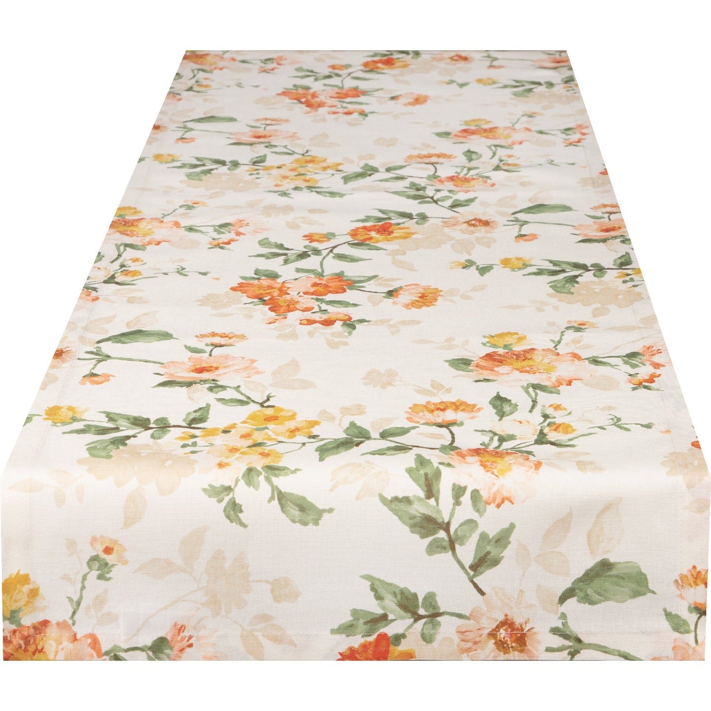 Baumwoll Tischband Zweige und orange Blüten 40x180 cm