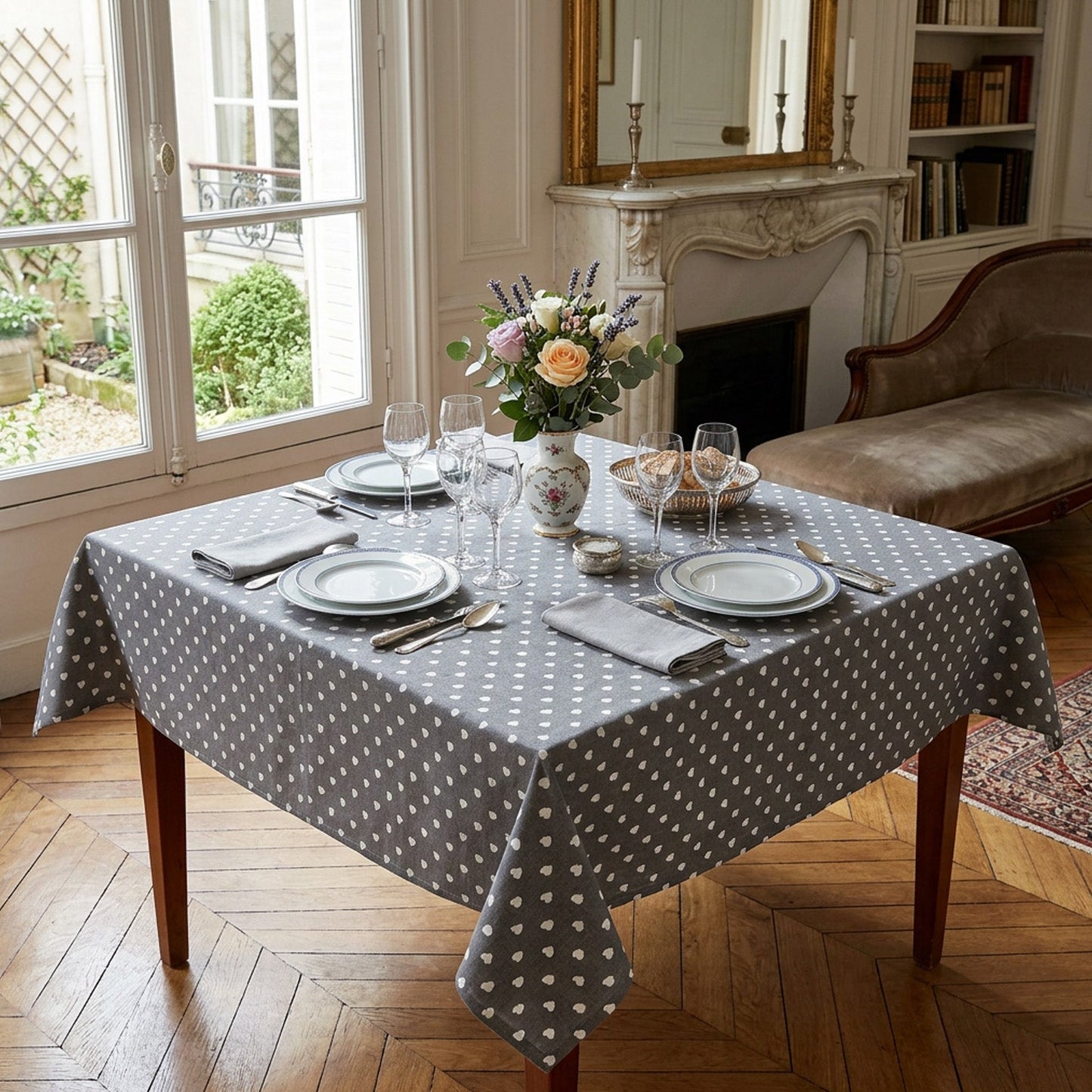 Jacquard Tischdecke Lieblingsplatz grau 110x110 cm