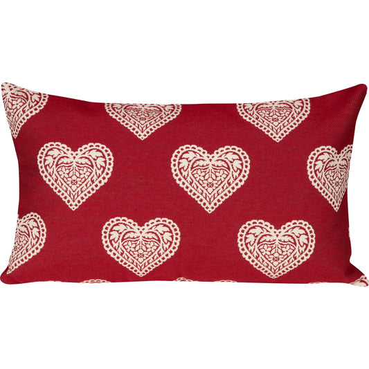 Jacquard Kissenhülle Ornament Herz rot 30x50 cm