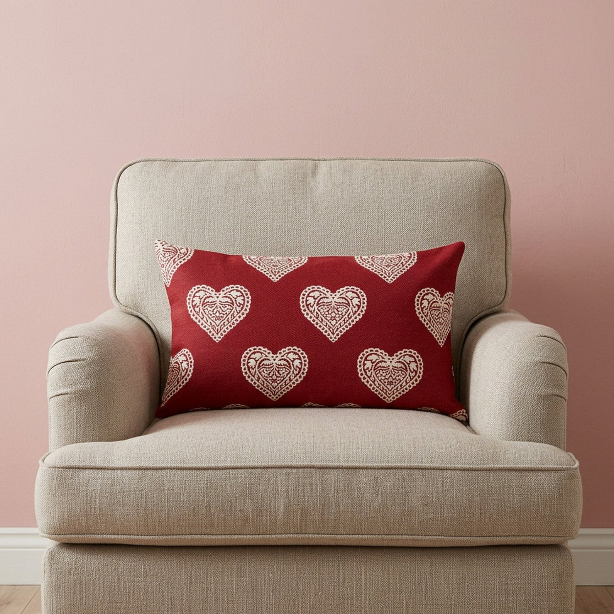 Jacquard Kissenhülle Ornament Herz rot 30x50 cm