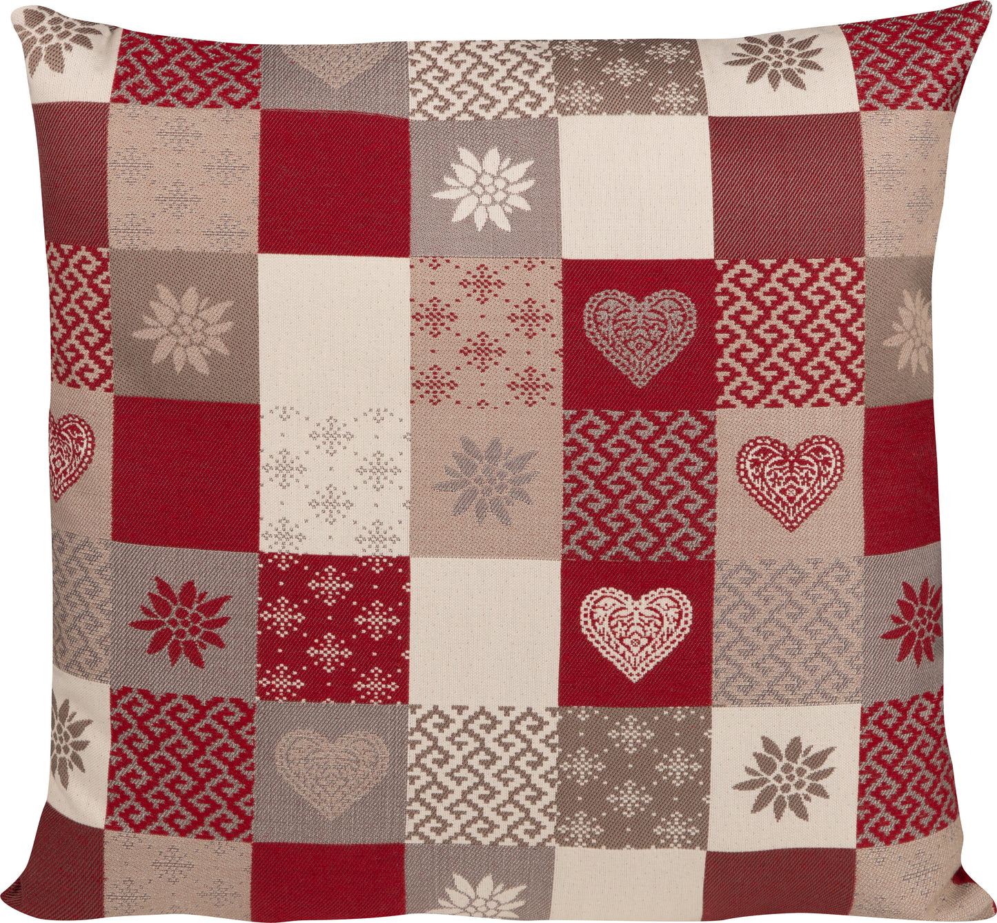 Kissenhülle Lagundo Patchwork 50x50 cm | Fein & Glatt - Patchwork Alpin Rot Creme
