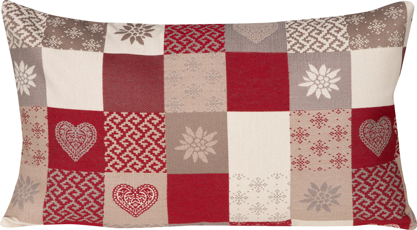 Kissenhülle Lagundo Patchwork 30x50 cm | Fein & Glatt - Patchwork Alpin Rot Creme
