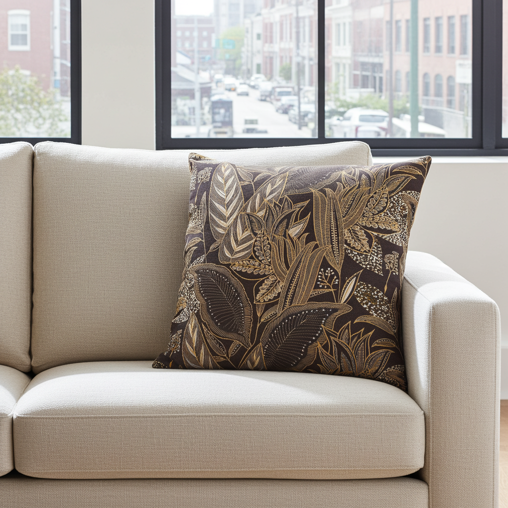 Kissenhülle Savannen Gold - Timbu Leaves dark 60x60 cm