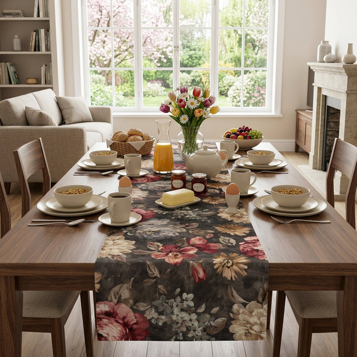 Baumwoll Tischband Rosenpracht 50x150 cm
