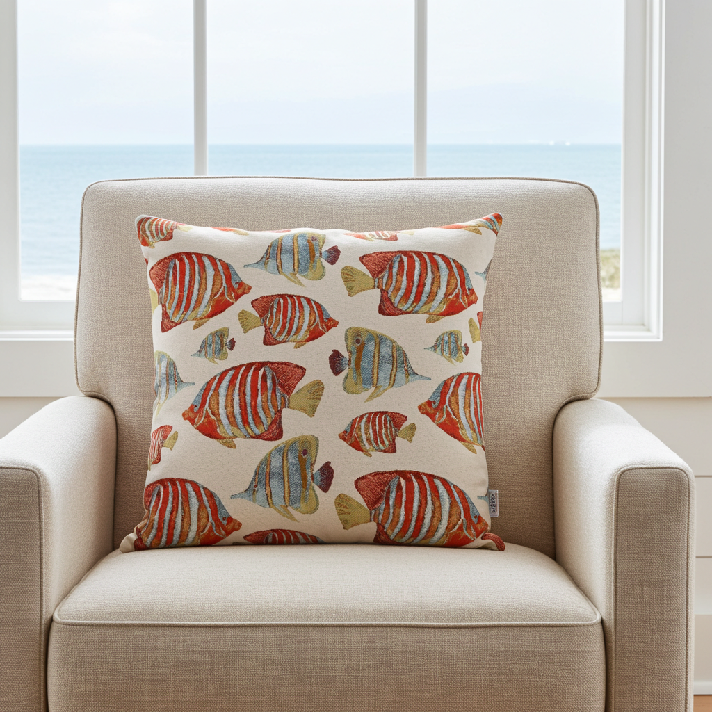 Jacquard Kissenhülle Fische 45x45 cm