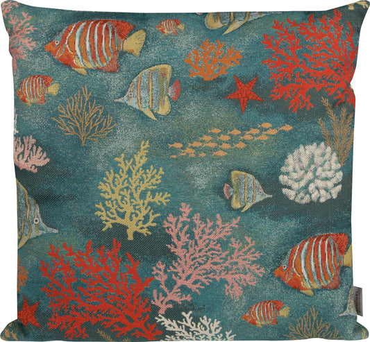 Jacquard Kissenhülle Fische und Korallen 45x45 cm