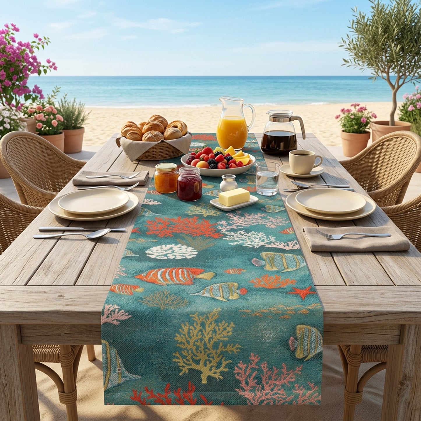Jacquard Tischläufer Fische und Korallen 38x150 cm