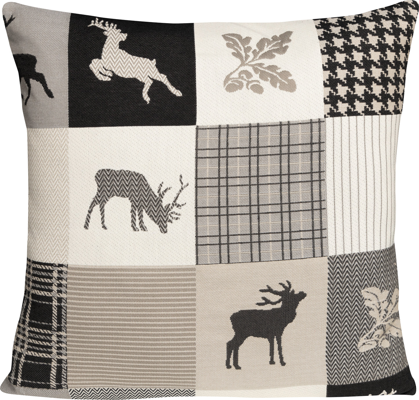 Kissenhülle Felix Patchwork Black 50x50 cm | Fein & Glatt - Hirsch Patchwork Schwarz Creme