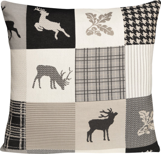 Kissenhülle Felix Patchwork Black 50x50 cm | Fein & Glatt - Hirsch Patchwork Schwarz Creme