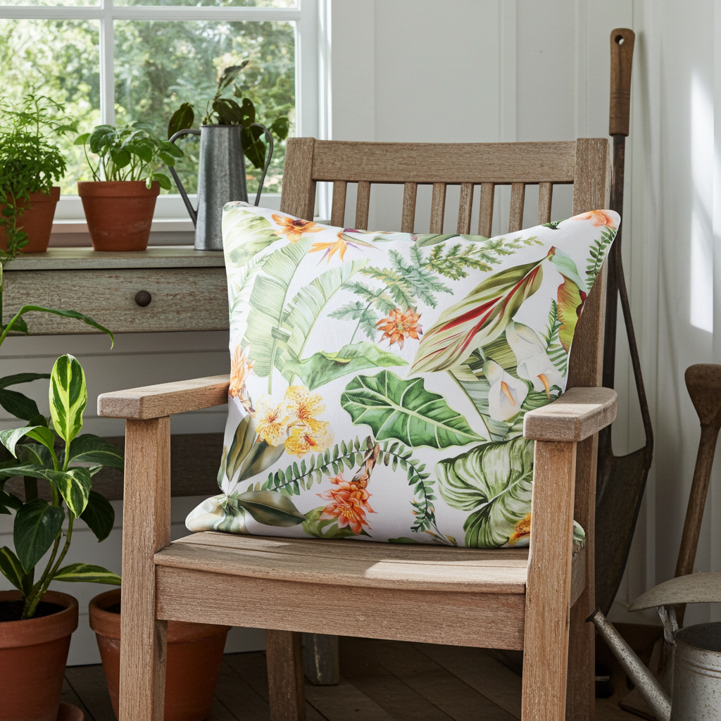 Baumwoll Kissenhülle Tropengarten 50x50 cm