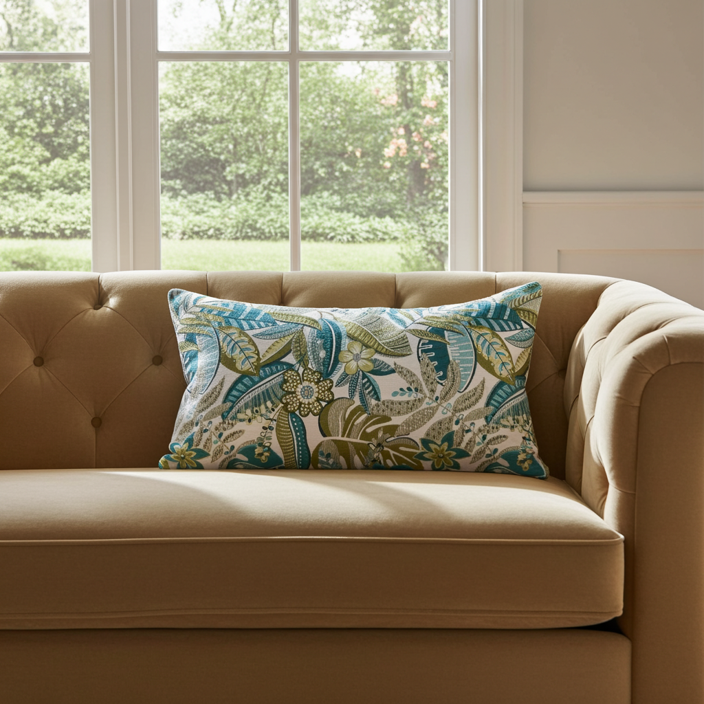 Jacquard Kissenhülle Blätter Tiefe 40x60 cm