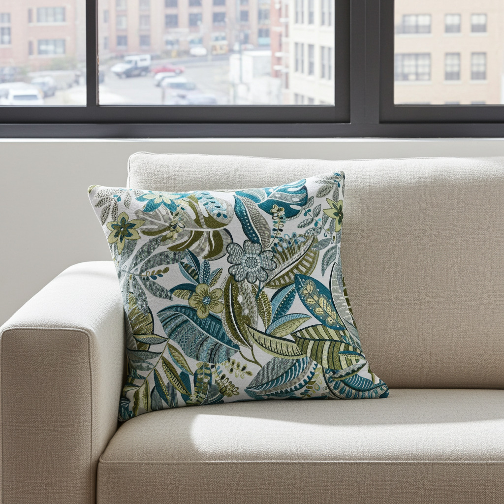 Jacquard Kissenhülle Blätter Tiefe 40x40 cm