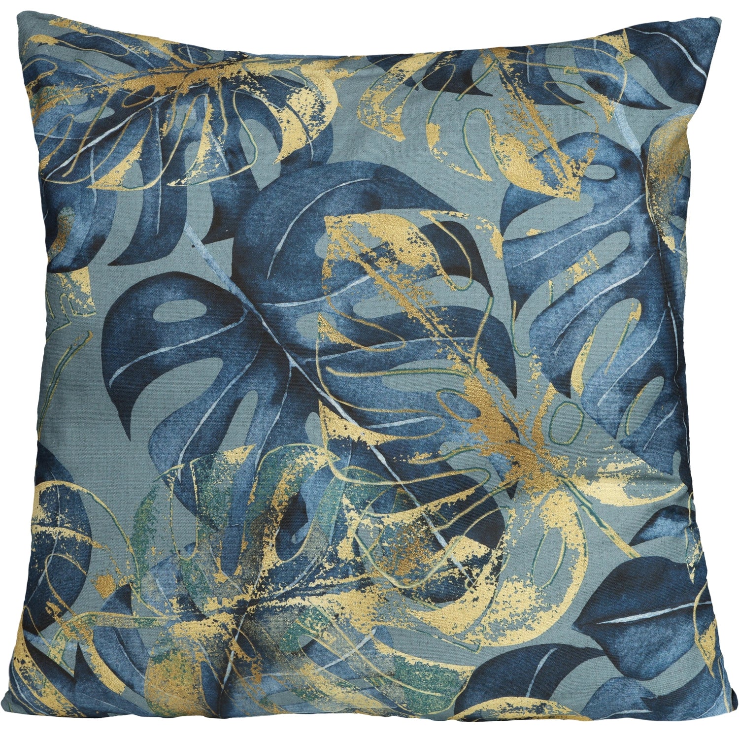 Kissenhülle 50x50 cm Blattmotiv Blau-Gold Baumwolle – Sprügel Hometex GmbH