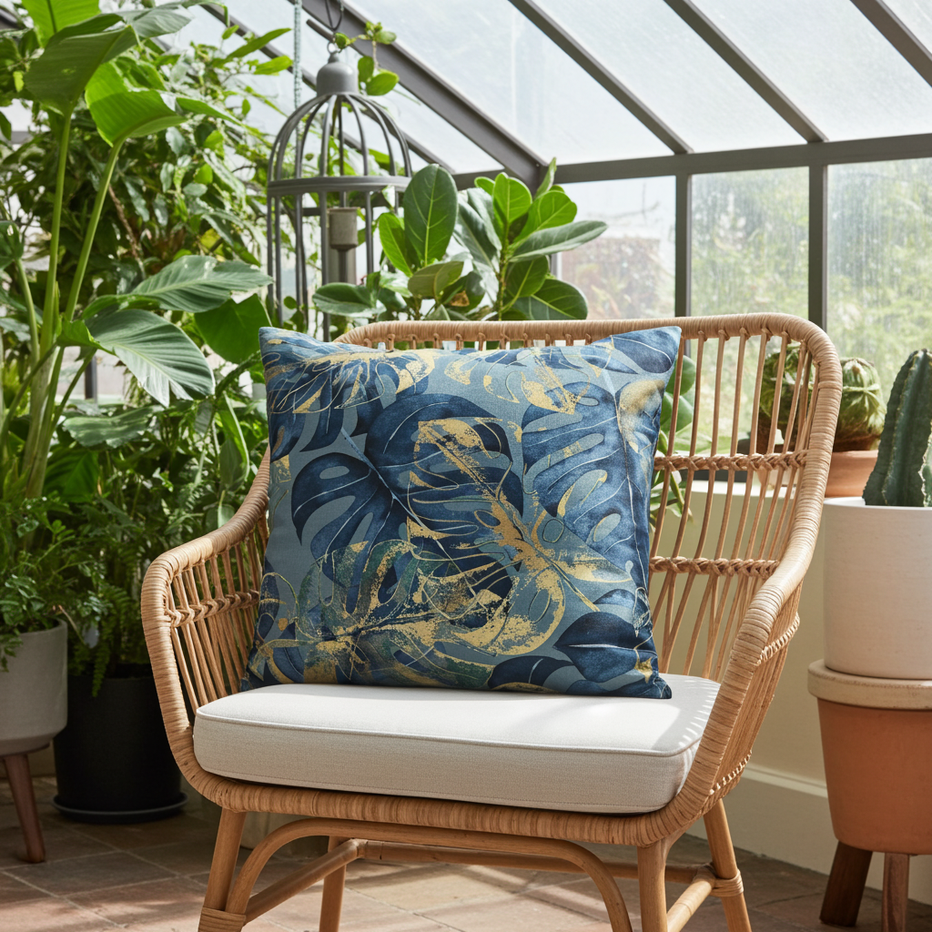 Baumwoll Kissenhülle Monstera Goldstaub 50x50 cm