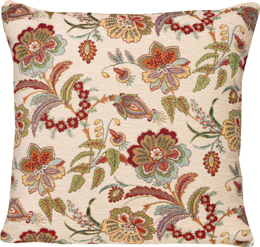 Samtweiche Chenille Kissenhülle Floral 45x45 cm | flauschig-weich in creme beige | Motiv direkt eingewebt