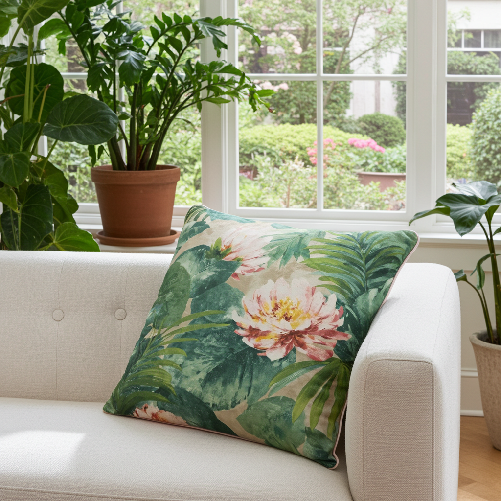 Baumwoll Kissenhülle mit Keder Tropische Seerose 60x60 cm