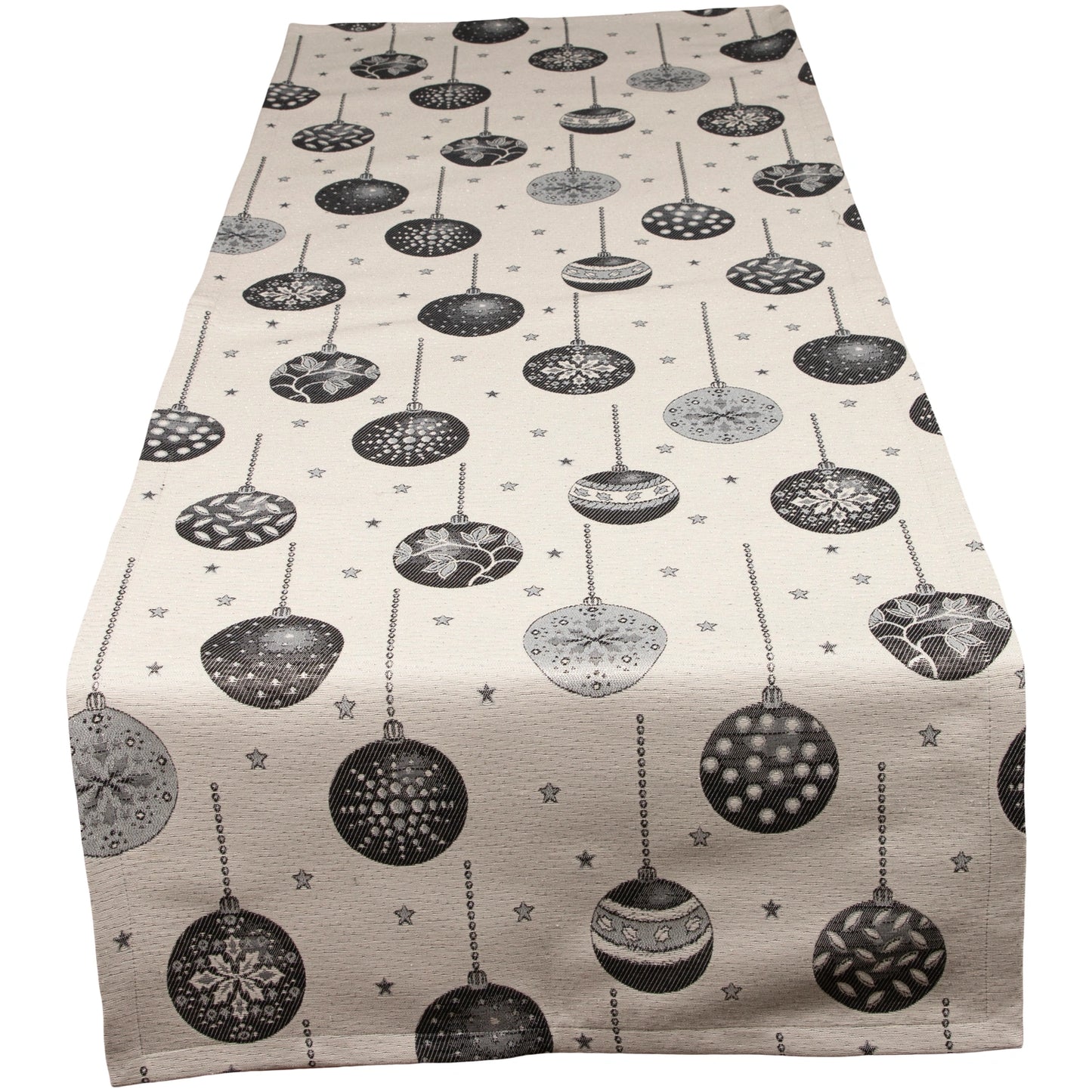 Tischband Weihnachtskugeln grau-weiß - Sparkle Balls 50x150 cm