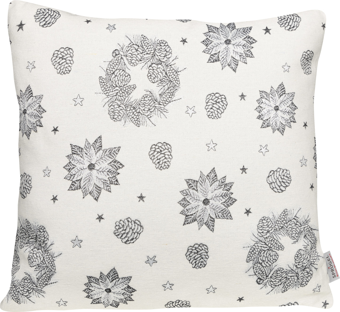 Kissenhülle Sparkle Pinecone 50x50 cm | Fein & Glatt - Tannenzapfen Weihnachtsstern Silber Weiß