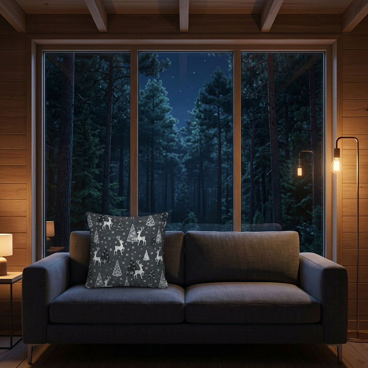 Glitzer Kissenhülle Silberne Nacht im Wald 40x40 cm