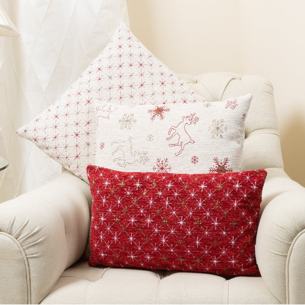 weihnachtliche Kissenhülle mit Rentieren und Schneeflocken - Starlight Deer Chenille - 40x40 cm - SPRÜGEL