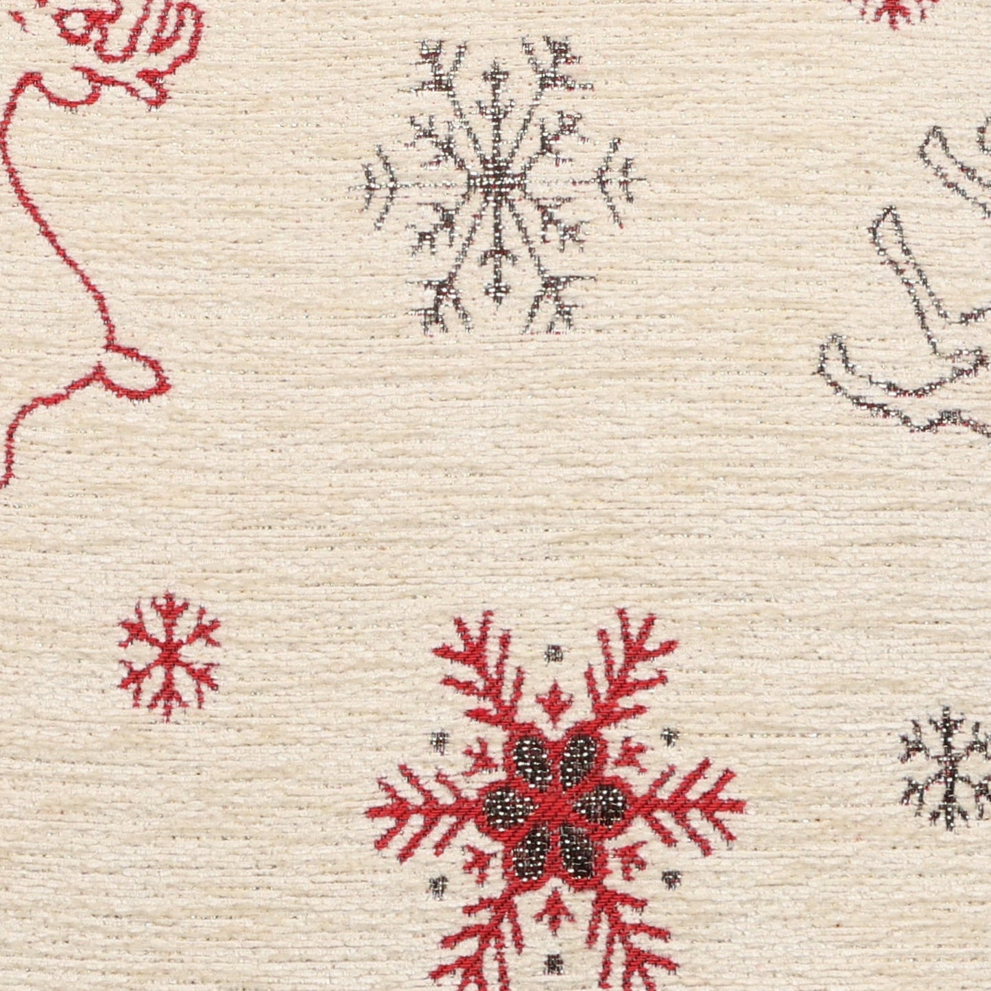 Samtweiche Chenille Kissenhülle Rentiere und Schneeflocken 40x40 cm | Glitzereffekt durch metallisierte Fasern