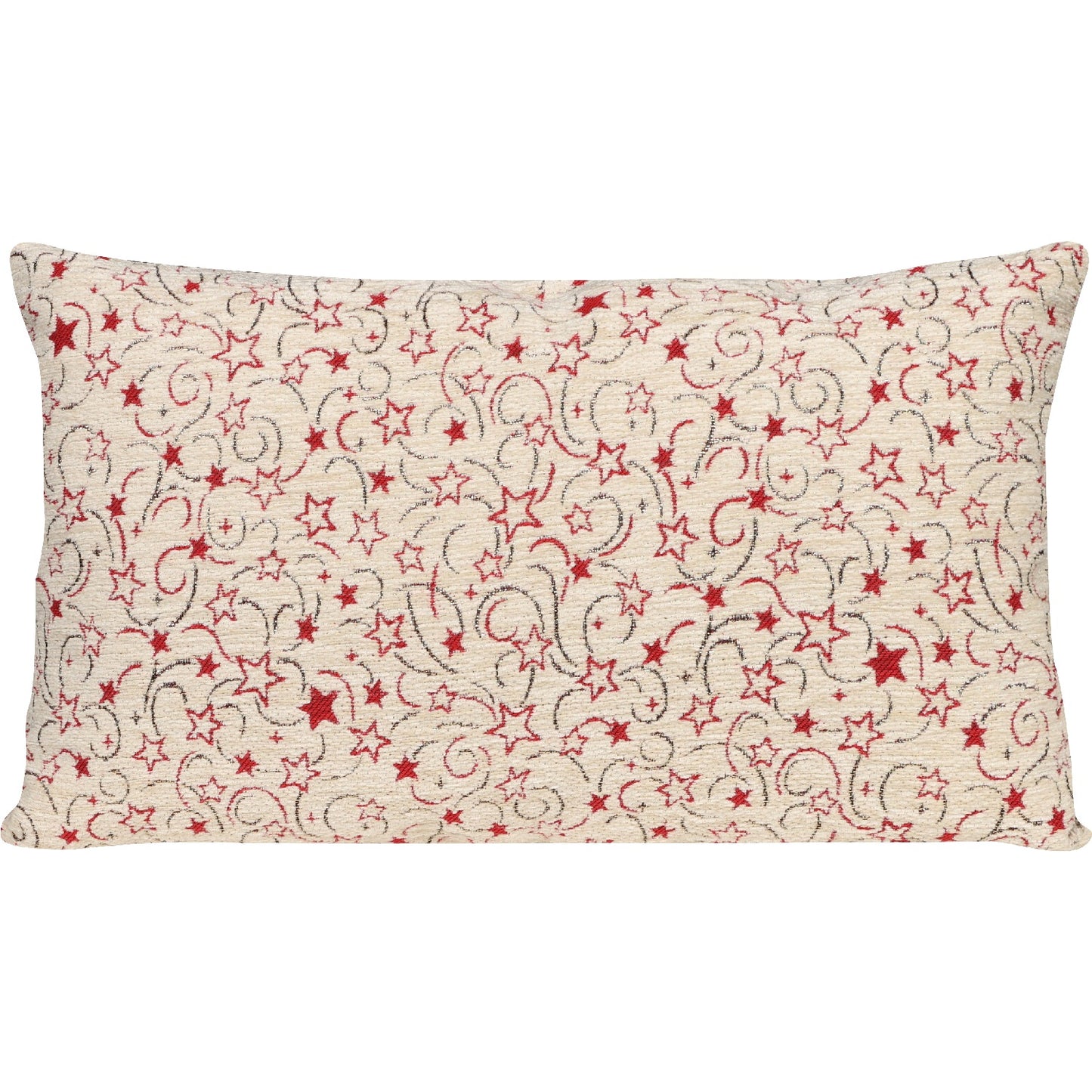 Wendekissenhülle mit Sternen und Karo in rot/beige - Starlight Mix creme Chenille - 30x50 cm - SPRÜGEL