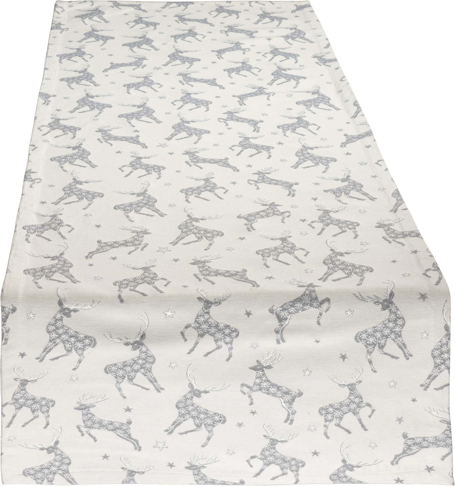 Tischband Glamour Ciervo Silber 50x150 cm | Fein & Glatt - Hirsch Silber Creme Schneeflocke