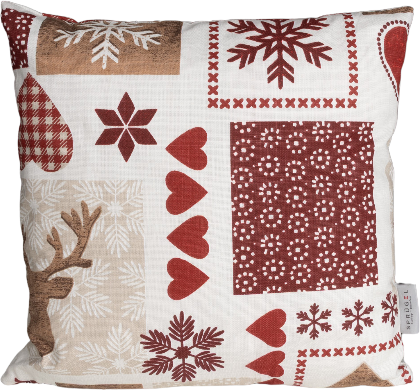 Kissenhülle Countrysite Patchwork 38x38 cm | Naturweich & Matt - Hirsch Patchwork Rot Weiß