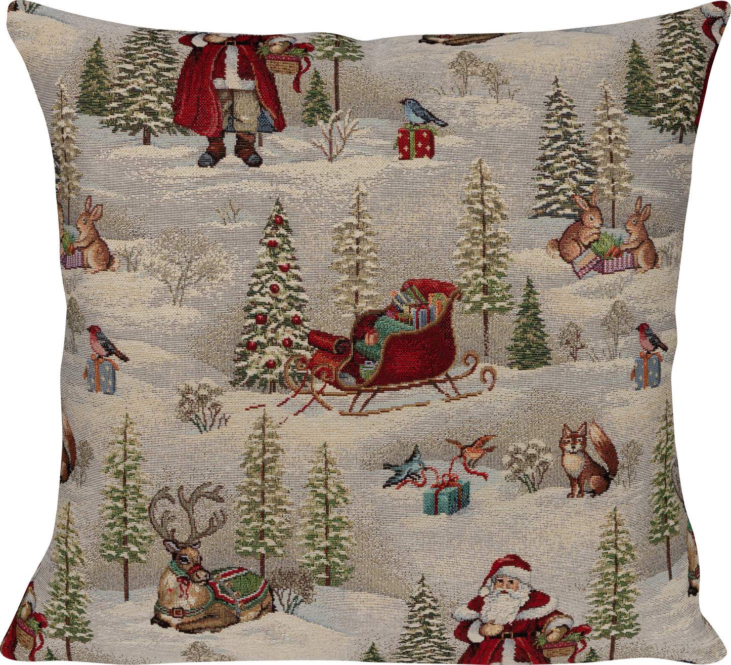 Kissenhülle Winter X-Mas 50x50 cm | Schwer & Griffig - Weihnachtsmann Hirsch Gobelin Creme
