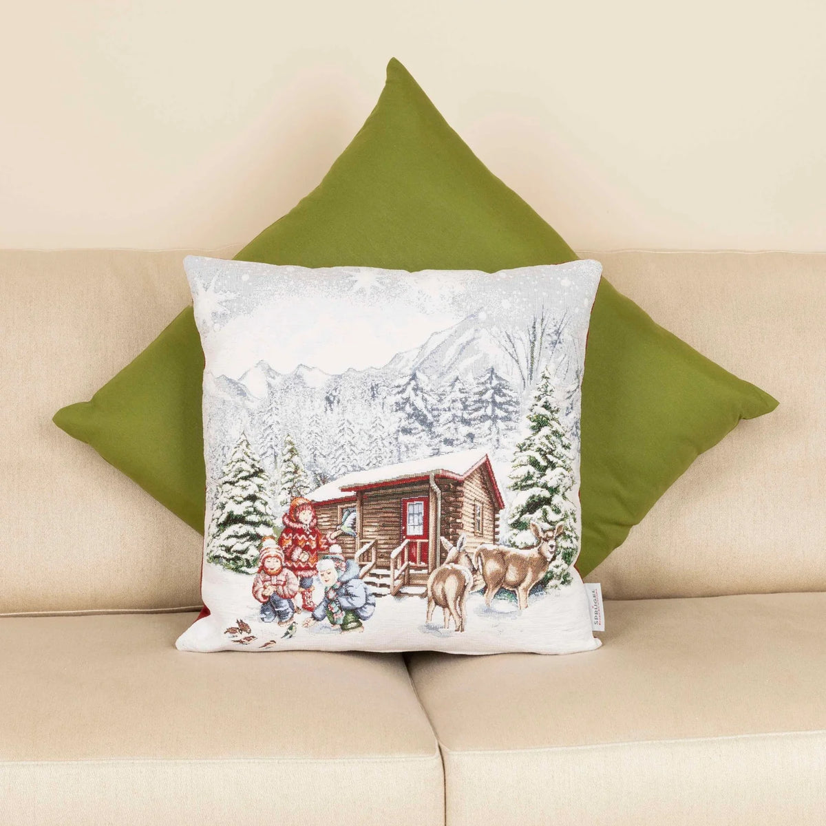 Wendekissenhülle Winteridylle an Hütte 45x45 cm