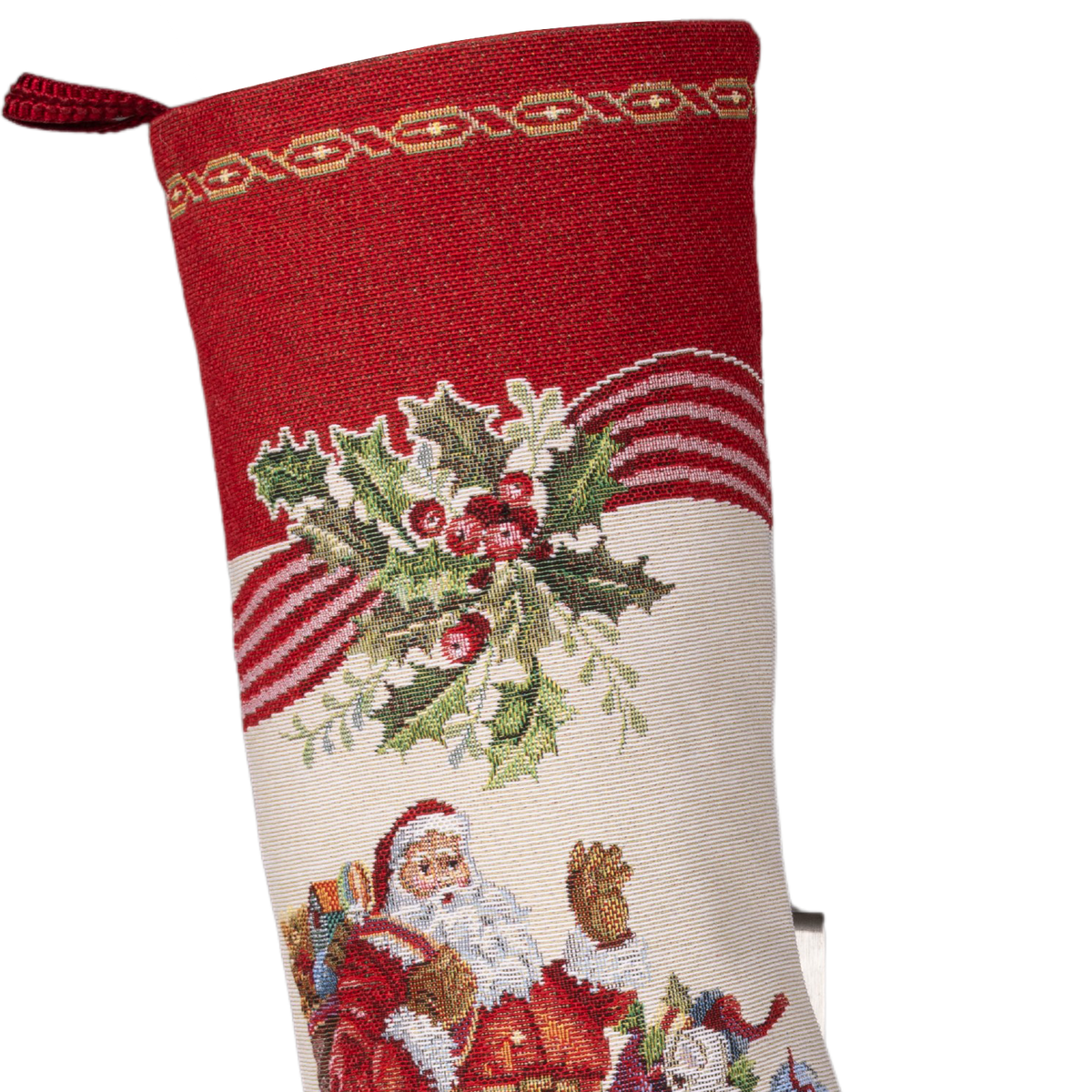 Gobelin Weihnachtsstrumpf Weihnachtsmann & Geschenke | festlich-nostalgische Dekoration zum Aufhängen und befüllen