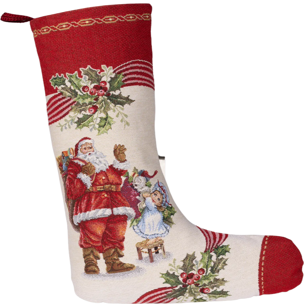 Gobelin Weihnachtsstrumpf Weihnachtsmann & Geschenke | festlich-nostalgische Dekoration zum Aufhängen