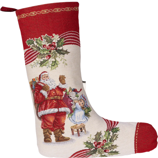 Gobelin Weihnachtsstrumpf Weihnachtsmann & Geschenke | festlich-nostalgische Dekoration zum Aufhängen