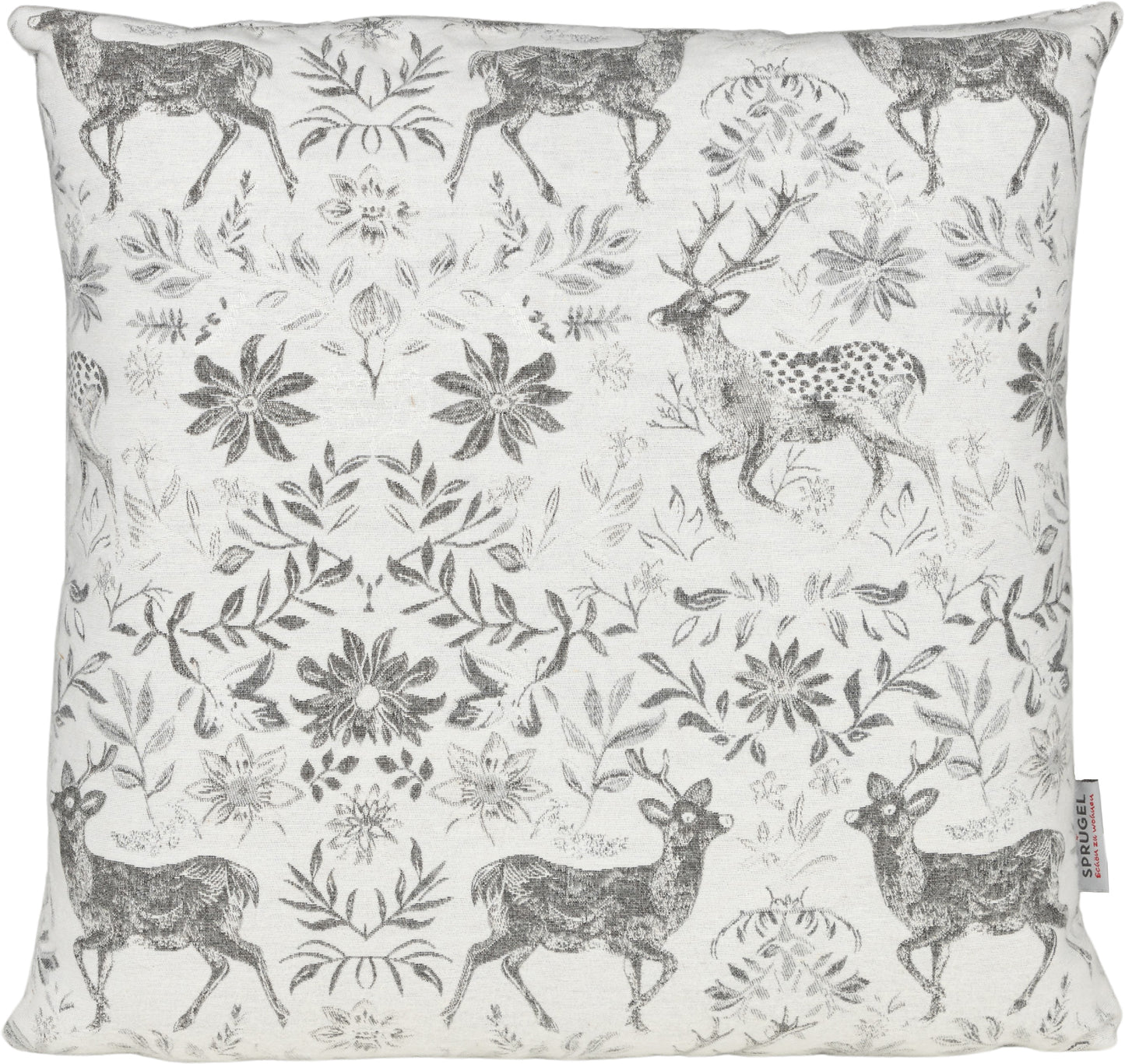 Kissenhülle Homeland Deer Weiss 50x50 cm | Filzig-Warm & Robust - Hirsch Blumen Weiß Silber