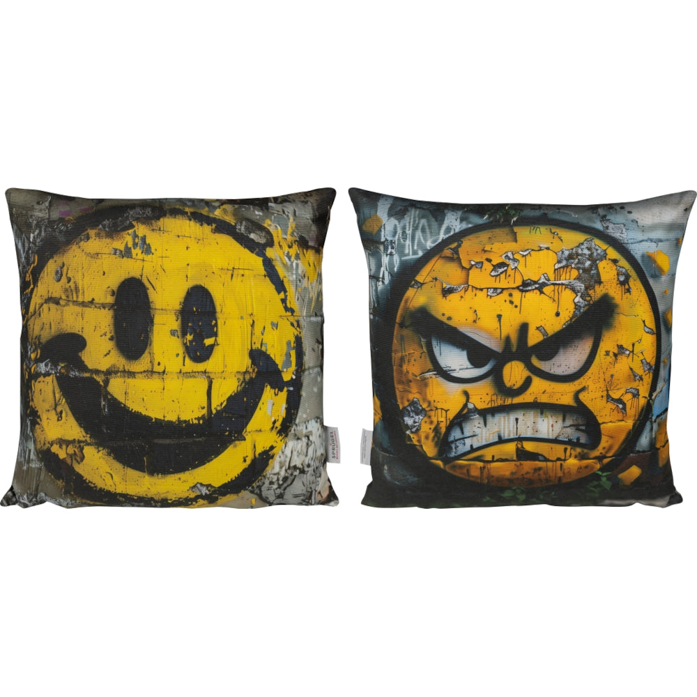Wende-Kissenhülle Friendly + Angry Smiley