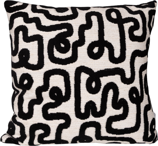 Kissenhülle Bonea Labyrinth 45x45 cm | Schwer & Griffig - Geschwungenes Muster Creme Schwarz