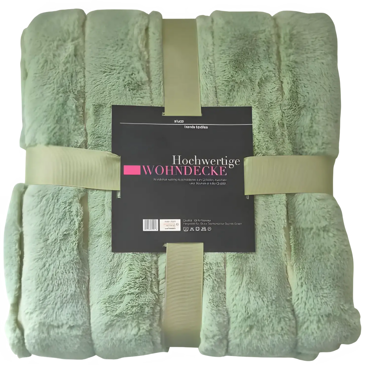 flauschige Kuscheldecke in grün viereckig gefaltet und verpackt mit Band