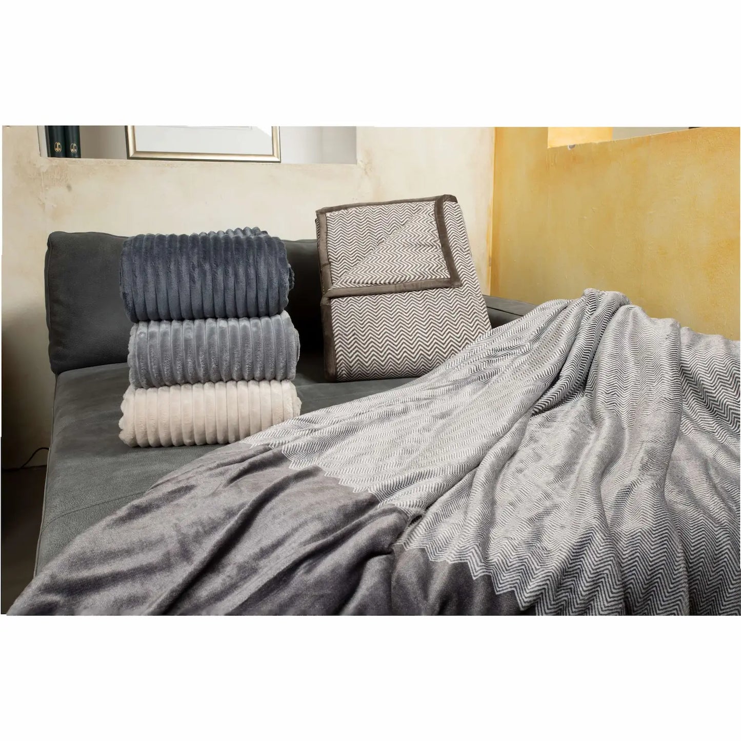 Fischgrät-Wohndecke, Farbe taupe