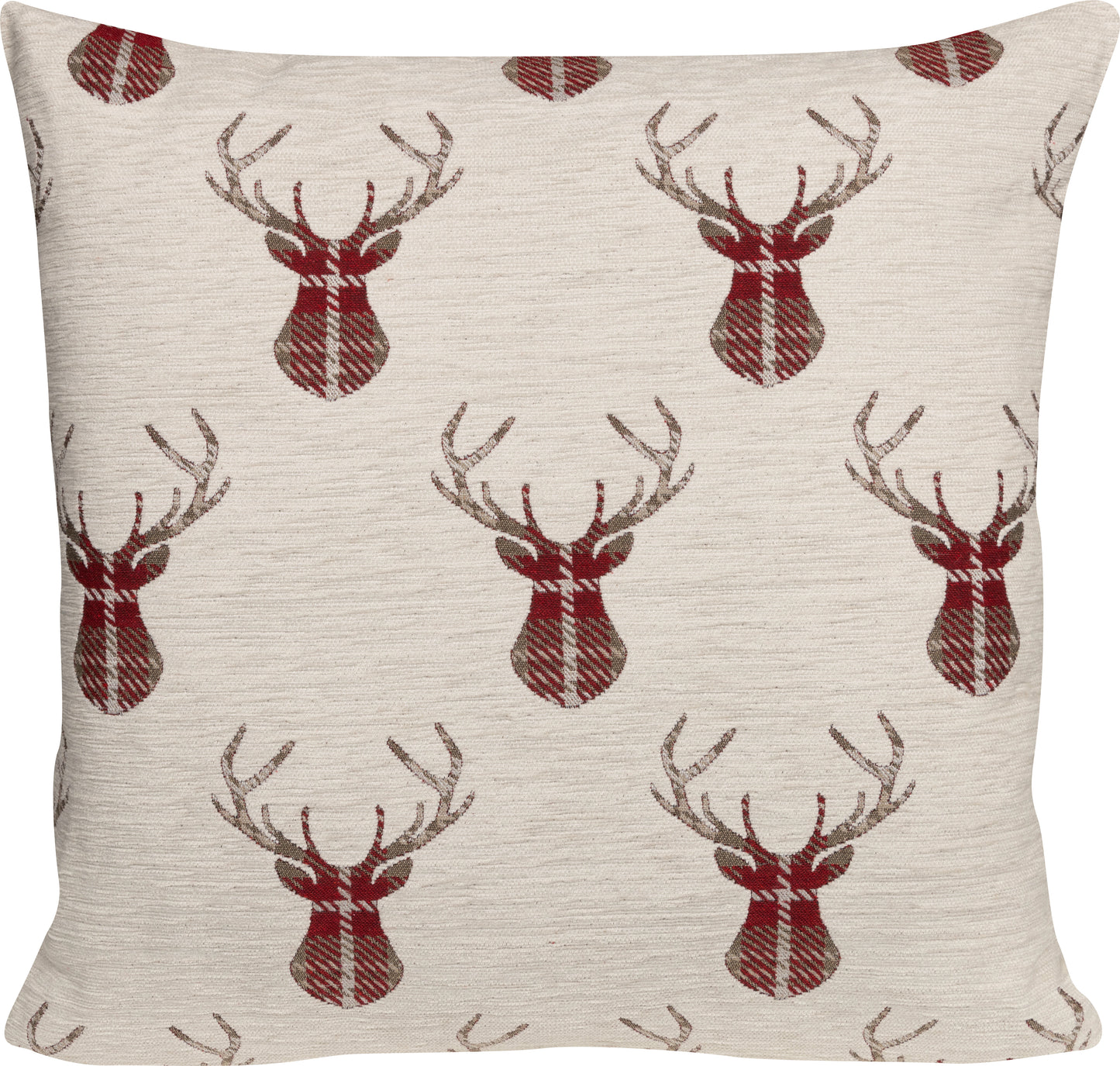 Kissenhülle Chenille Deer Rot 40x40 cm | Flauschig & Griffig - Hirschkopf Geweih Beige Rot Landhaus