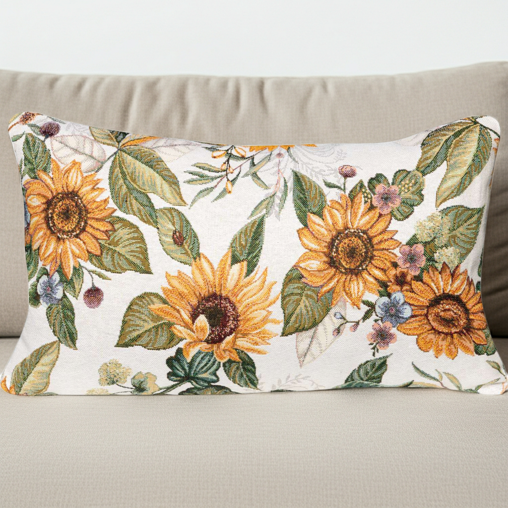 Gobelin Kissenhülle Sonnenblumen und Marienkäfer 30x50 cm