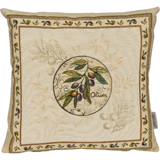 Gobelin Kissenhülle Oliven 45x45 cm | warm & festes Gewebe - 40° Schonwaschgang | moderner Mediterran Flair
